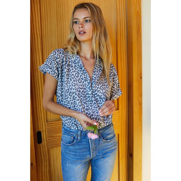 Emerson Fry India collection grey leopard button down shirt - Picture 2 of 6